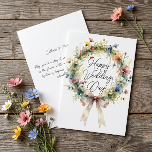 Carte Couronne florale pastel aquarelle pour félicitatio