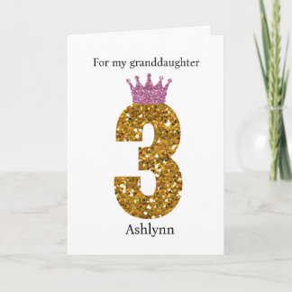 Carte Couronne Rose Or Pailleté 3ème Anniversaire Petite