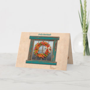 Carte Couronne rustique de fenêtre bleue pour les fêtes 