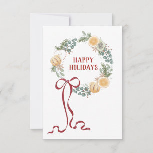 Carte Couronne saisonnière illustrée Joyeuses Fêtes