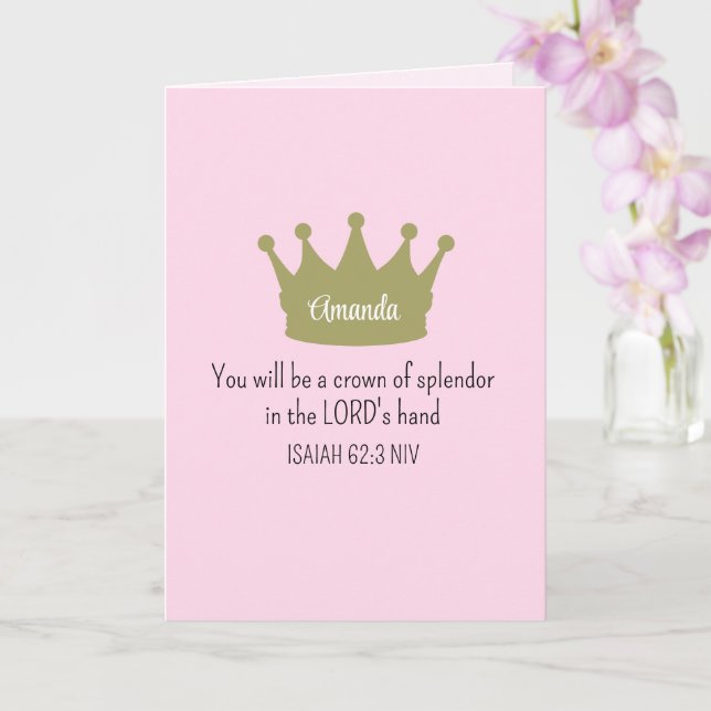 Carte Couronne Verset Biblique Foi Chrétienne Rose Clair (Orchidée)
