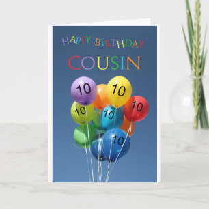 Carte Cousin 10e anniversaire ballons