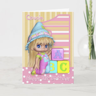 Carte Cousin 1er Anniversaire Avec Petite Fille Mi