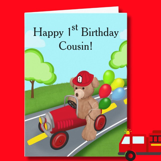 Carte Cousin 1er anniversaire Teddy Bear Camion (Créateur téléchargé)