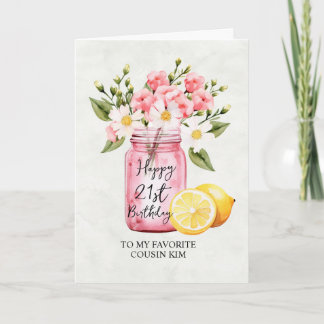 Carte Cousin 21e anniversaire Floral Jar Rose Salutation