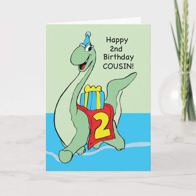 Carte Cousin, 2e anniversaire Dinosaur (Devant)