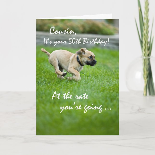 Carte Cousin, 50e anniversaire Puppy Running (Devant)