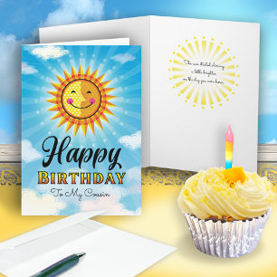Carte Cousin Anniversaire Jaune Orange Soleil Souriant C
