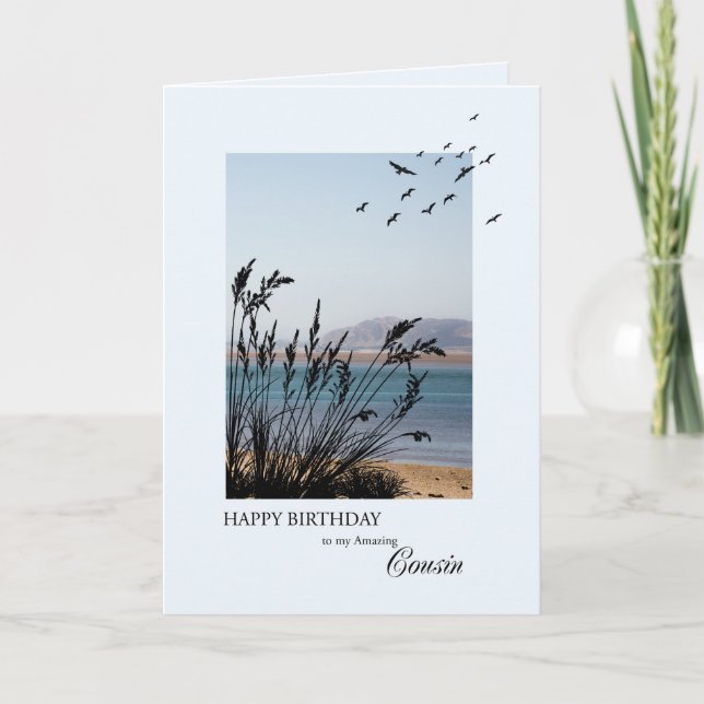 Carte Cousin Anniversaire, Scène Balnéaire (Devant)