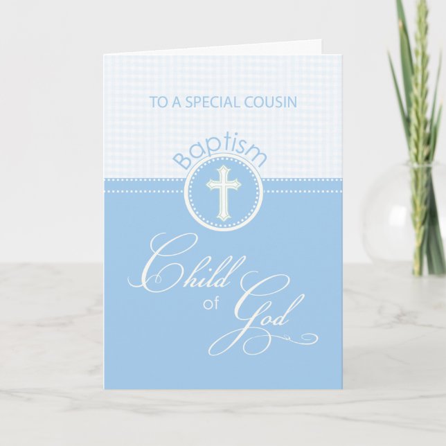 Carte Cousin Baptême Félicitations Enfant Bleu de Dieu (Devant)