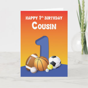 Carte Cousin Boy 1er Anniversaire Sports Balls