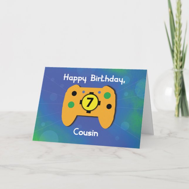 Carte Cousin Boy 7 ans Anniversaire Gamer Controller (Devant)