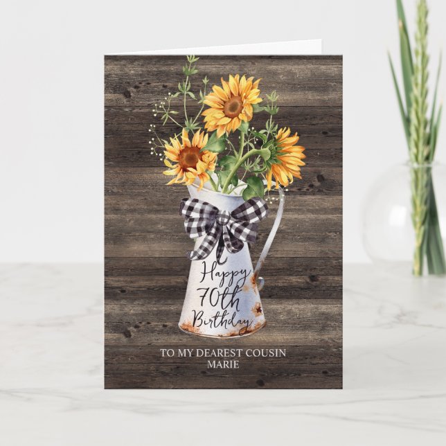Carte Cousin de tournesol rustique 70e anniversaire (Devant)