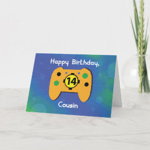 Carte Cousin Garçon 14 ans Anniversaire Gamer Contrôleur