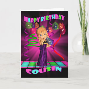 Carte Cousin Joyeux Anniversaire avec mignonne petite Cu