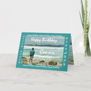 Carte COUSIN Joyeux Anniversaire - L'homme et les vagues