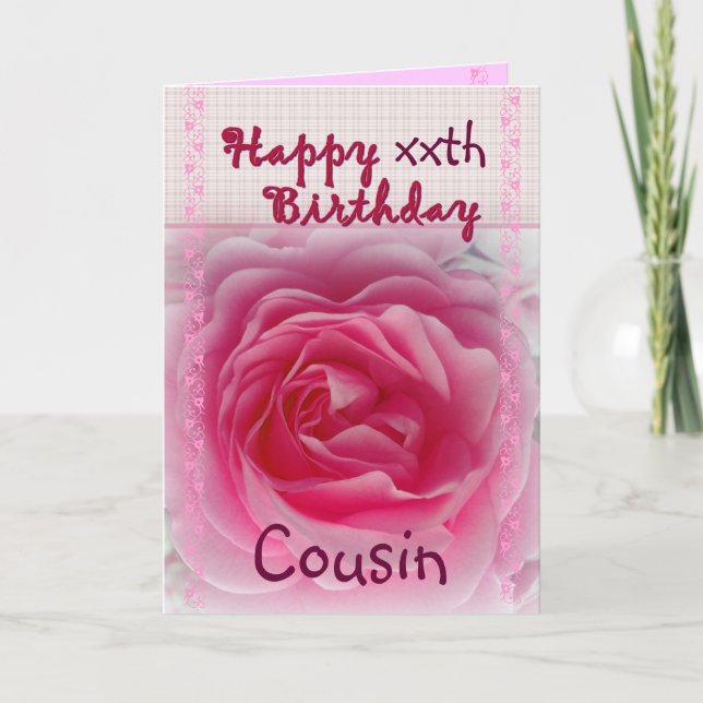Carte COUSIN - Joyeux xxe anniversaire - Rose rose (Devant)