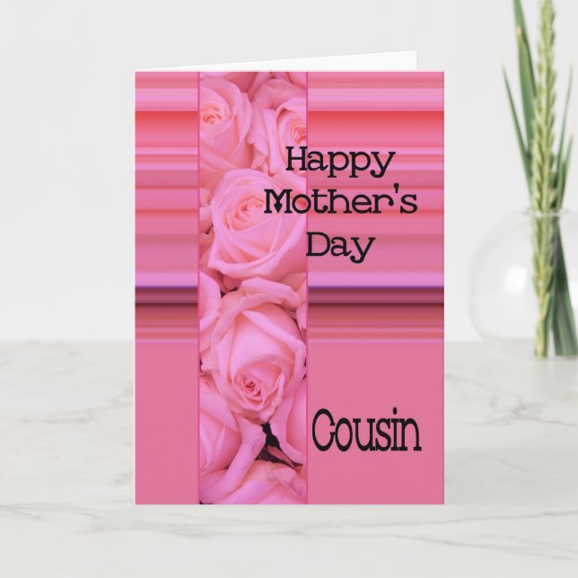 Carte Cousin Pastel roses & rayures Fête des Mères (Devant)