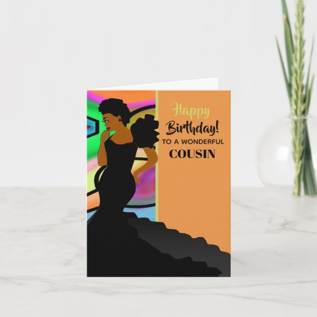 Carte Cousin, une élégante cousine afro-américaine, fête (Devant)