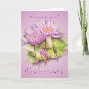 Carte Cousine florale mauve nénée 50 anniversaire