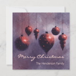 Carte Coutume de pendre Noël Baubles rouge sur violet -