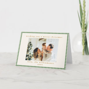 Carte Couverture de Noël pliée photo à carreaux vert Gin