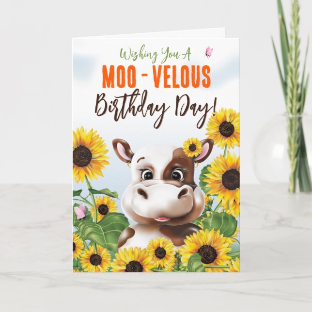 Carte Cow Sunflower Funny Birthday (Devant)