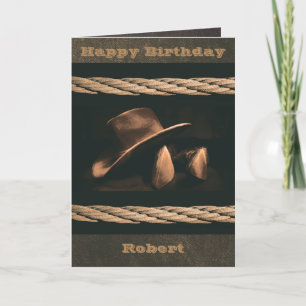Carte Cowboy casquette, bottes et corde western style ma