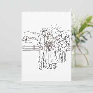 Carte Cowboy & Cowgirl avec fleurs & chevaux