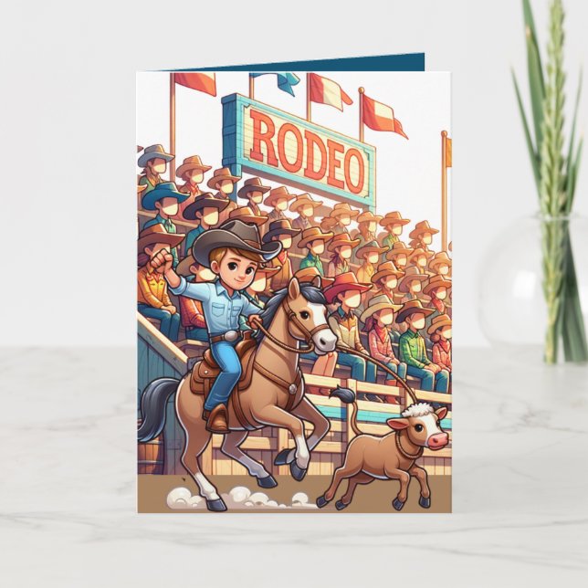 Carte Cowboy de Rodéo Occidental Corde de Veau Coutume (Devant)