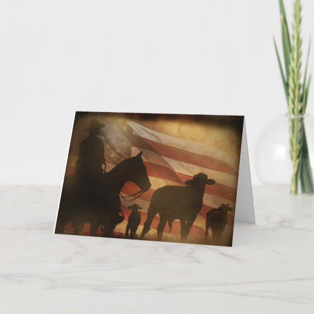 Carte Cowboy et bétail rustique Pays occidental blanc (Devant)