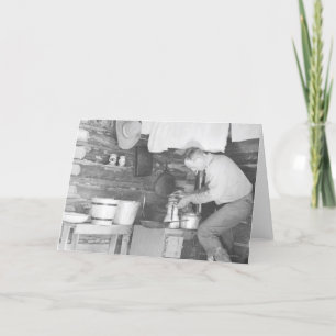 Carte Cowboy faisant le café à l'intérieur du