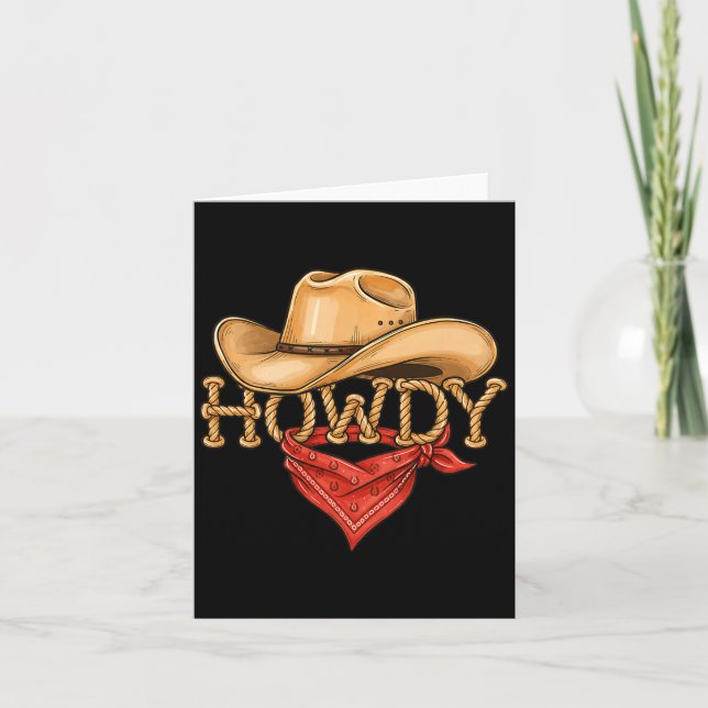 Carte Cowboy Howdy Rope Hat Bandana Western Rodeo Design (Devant)