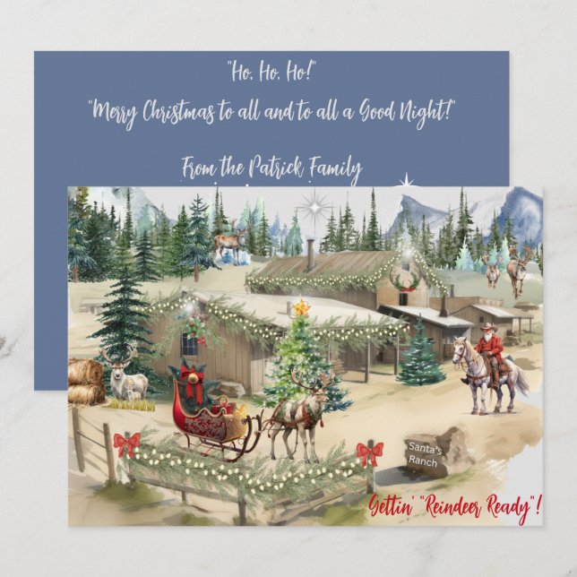 Carte Cowboy Père Noël Gettin "Reindeer Ready" Ca de Noë (Devant / Derrière)
