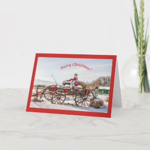 Carte Cowboy Père Noël Noël Wagon avec Hay Bales