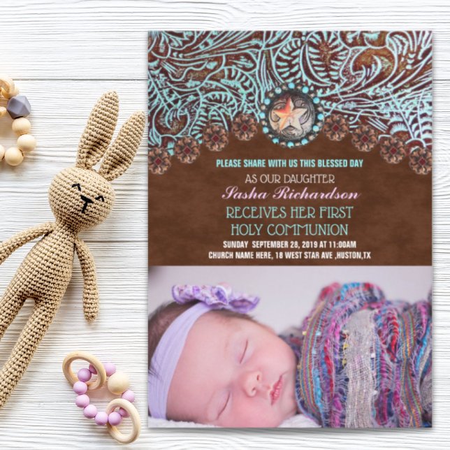 Carte cowboy rustique pays ouest Première communion sain (rustic cowboy country western First Holy Communion birthday party)