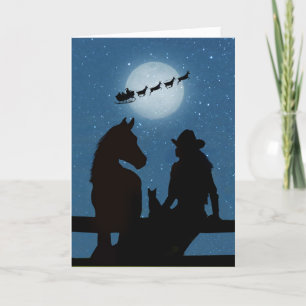 Carte Cowgirl Horse Chat et Père Noël Cute Holiday
