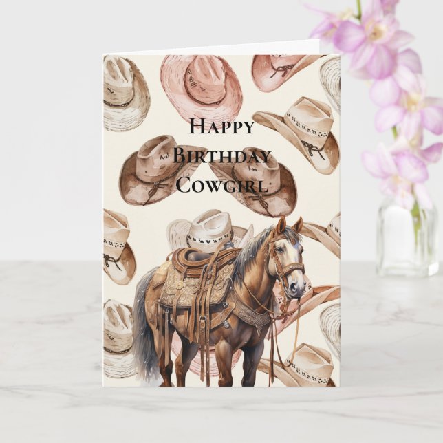 Carte Cowgirl occidentale Crème rose Casquette Cheval An (Orchidée)