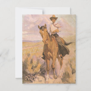 Carte Cowgirl vintage Cowboy, Femme à cheval par Dunton