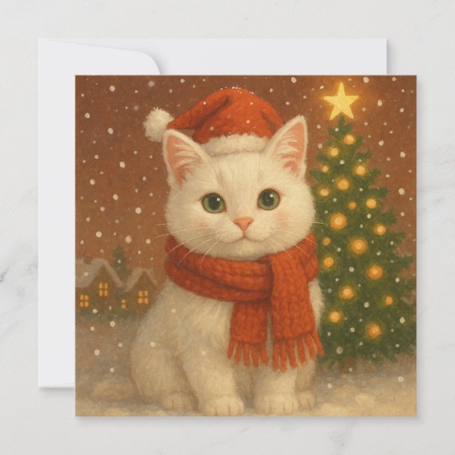 Carte Cozy Christmas Cat Flat Card (Devant)