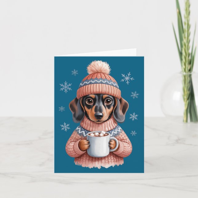 Carte Cozy Dachshund Dog With Hot Cocoa Holiday Winter S (Devant)