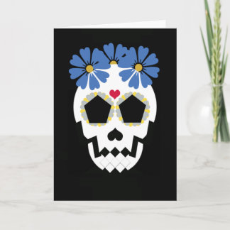 Carte Crâne aux fleurs bleues