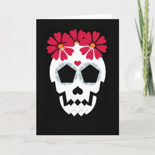 Carte Crâne aux fleurs rouges