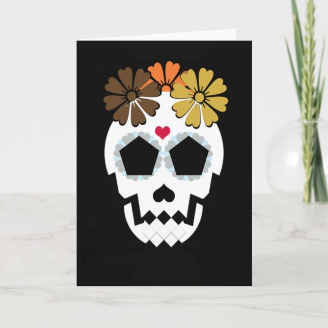Carte Crâne avec les fleurs Hued d'automne (Devant)