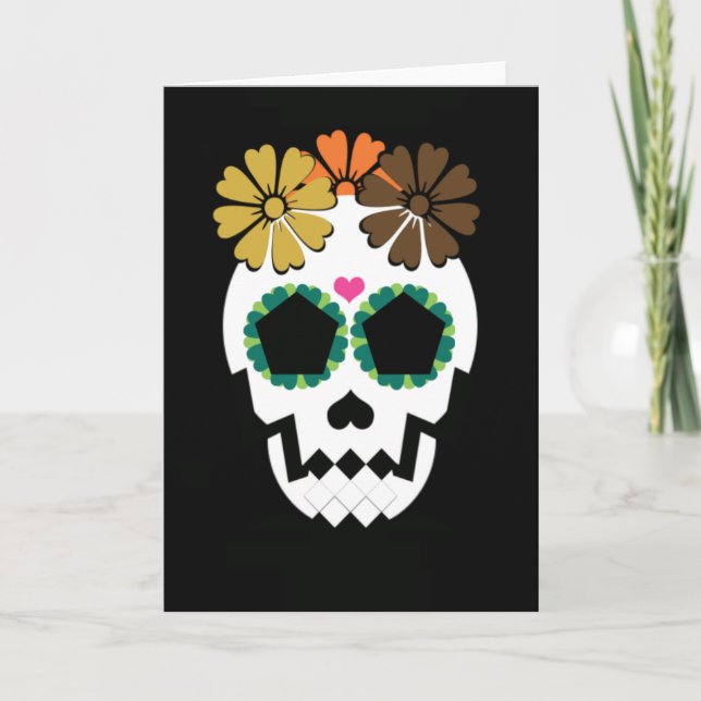 Carte Crâne avec les fleurs Hued d'automne (Devant)