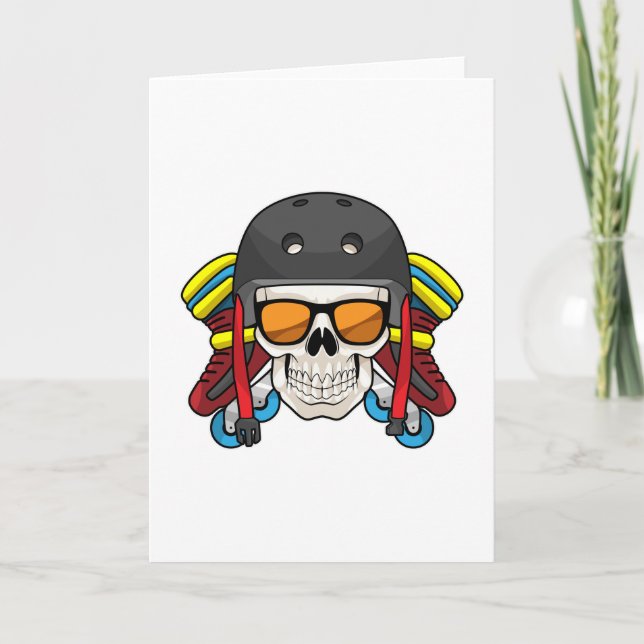 Carte Crâne avec lunettes de soleil et skates en ligne (Devant)