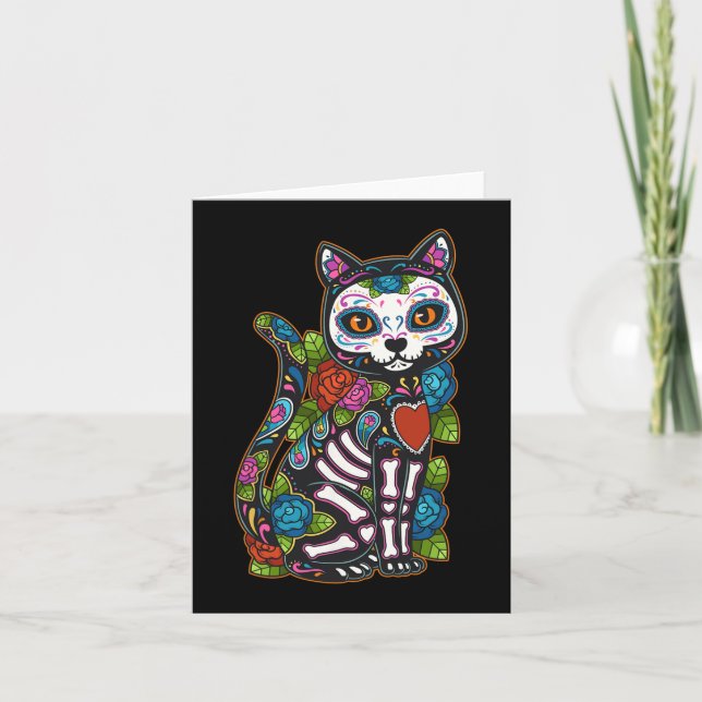 Carte Crâne de sucre de chat Mexique Calavera Dia De Los (Devant)