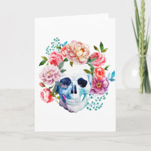 Carte Crâne et fleurs d'aquarelle artistique