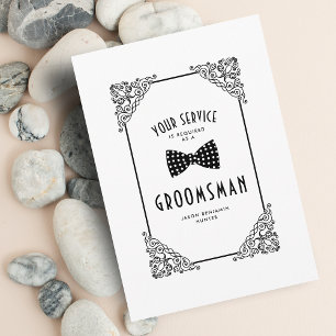 Carte Cravate Bow noir et blanc Groomsman Vintage Flouri
