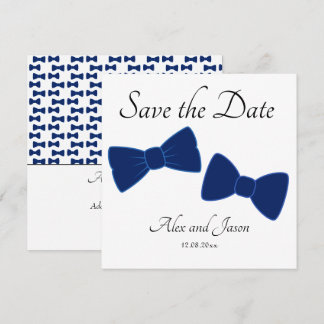 Carte Cravate mâle gai bleu blanc Enregistrer la date Ma
